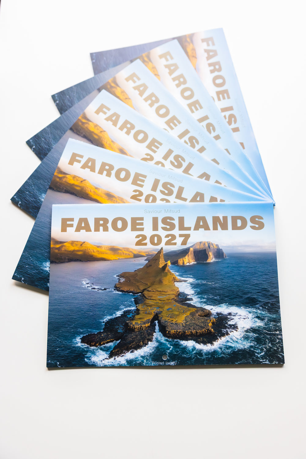 Faroe Islands Wall Calendar 2027 by Saviour Mifsud, cover with Tindhólmur and the Drangarnir sea stacks
